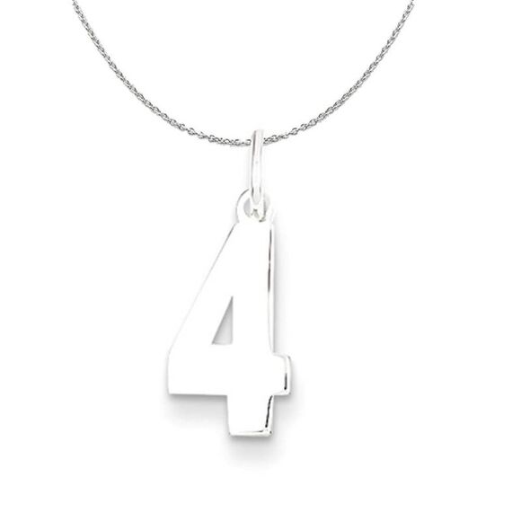 Silver, Athletic Collection, Small Polished Number 4 Necklace - 24 In - Picture 1 of 8